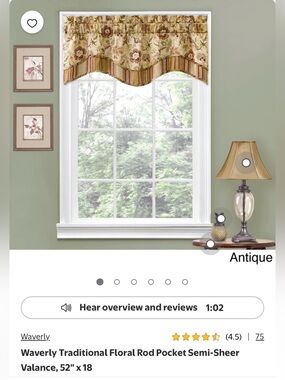 Waverly Antique Floral Striped Rod Pocket Valance in Beige and Gold